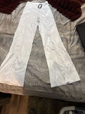 White Satin Wide-Leg Women's Pants